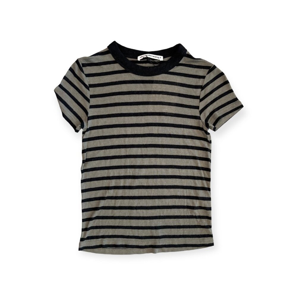 T by Alexander Wang Size XS Striped Olive + Black Tee Shirt